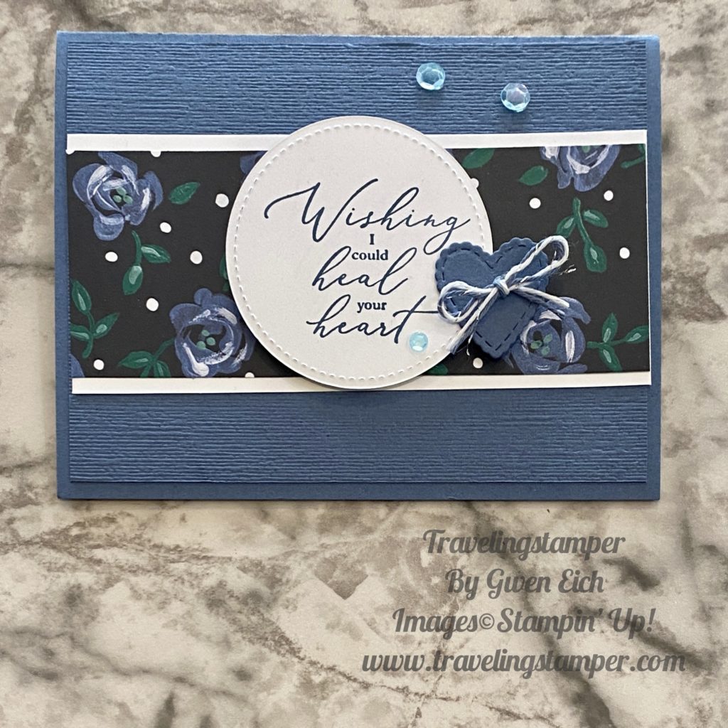 Quick and easy card using the amazing Flower & Field DSP from the Saleabration catalog.  Misty Moonlight really brings out the blue in the flowers.