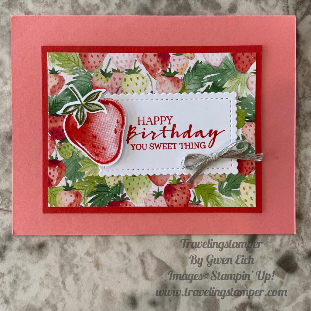 You can make this quick and easy birthday card featuring the Berry Delightful Paper from the Saleabration Catalog!