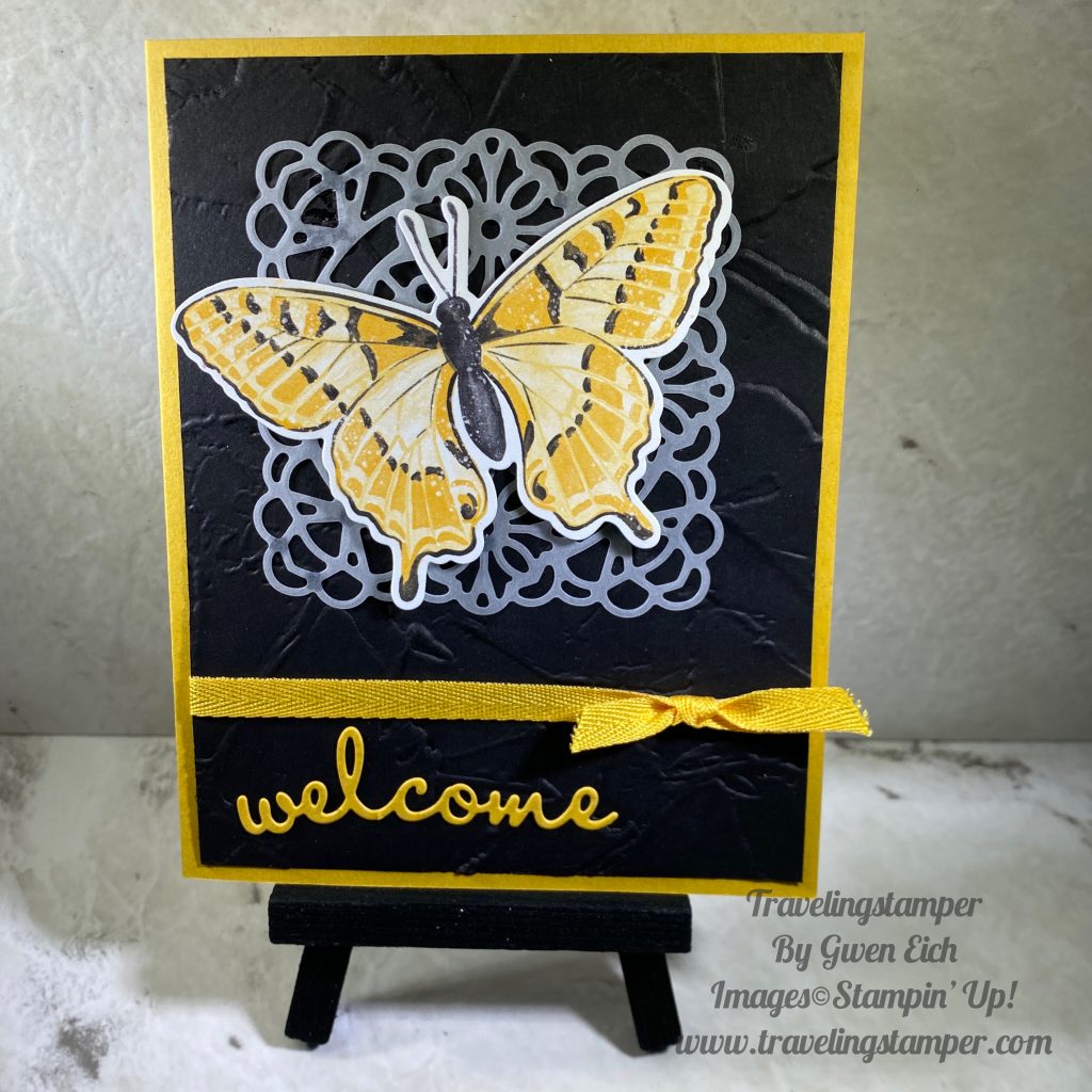 Butterfly Bouquet makes some of the best welcome cards.  Especially when the die cut these beautiful butterflies out of the DSP.  