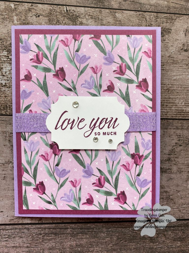 Springtime card using the Flowering Fields DSP and the Flowering Tulips stamp set.