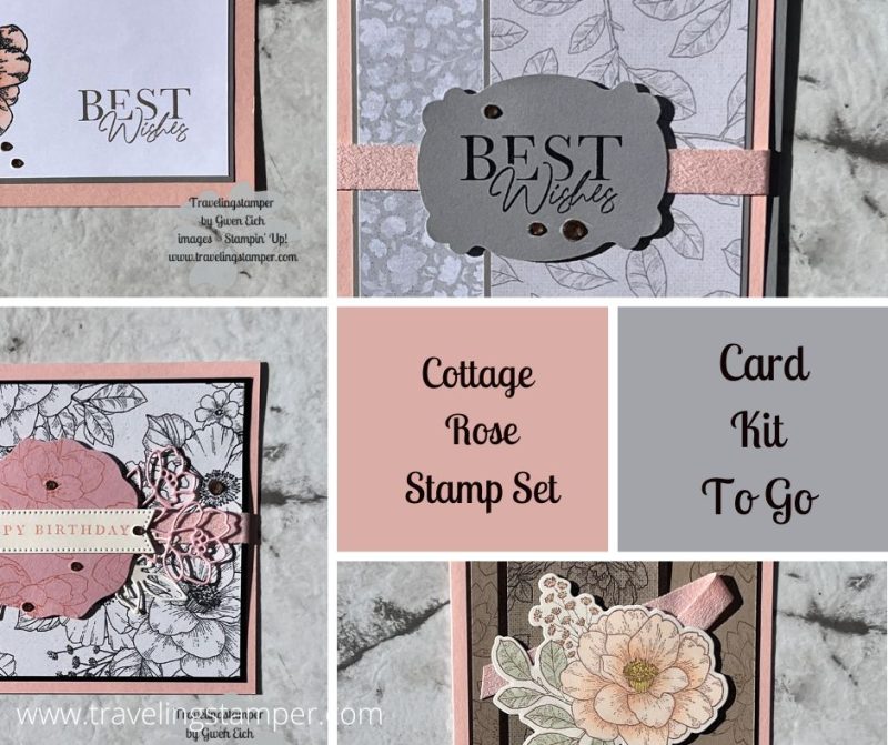 Card kit to go featuring the Cottage Rose stamp set. 