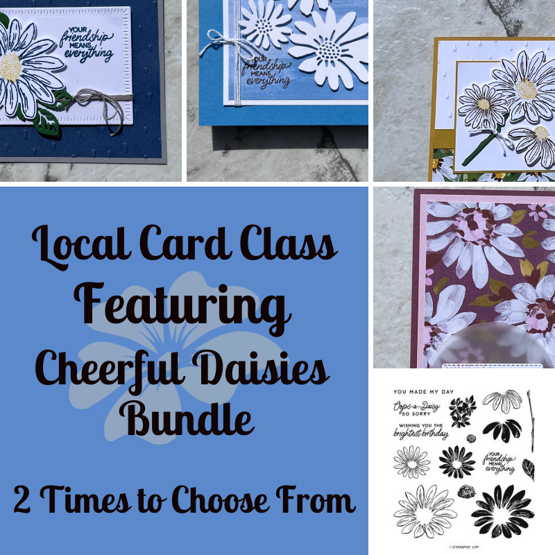 Come and join us in Cedar Falls, IA for a stamping card class featuring Cheerful Daisies bundle.