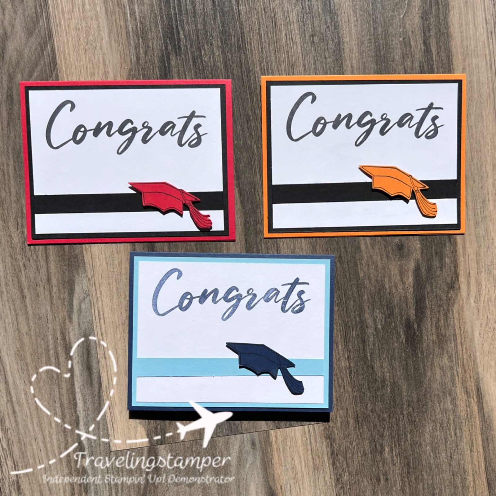 Stampin’ Up! Cap & Gown and Congrats stamp sets used for quick and easy handmade graduation cards.