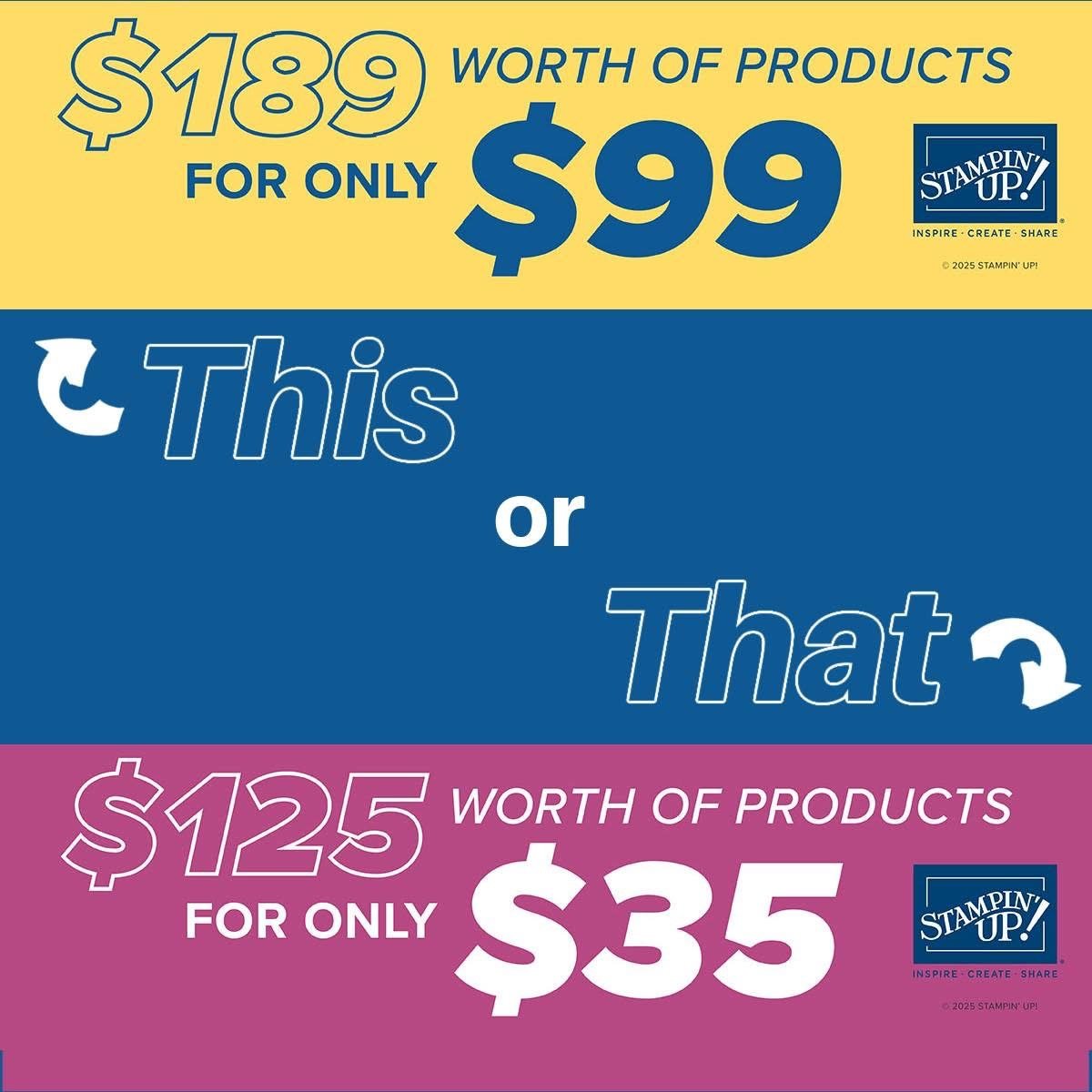 Join Stampin’ Up! Special in October 2025 – Choose $189 for $99 or $125 for $35 – two Starter Kit options for new demonstrators.