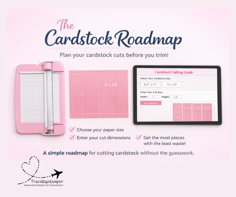 Cardstock cutting roadmap showing one cut size repeated for minimal waste