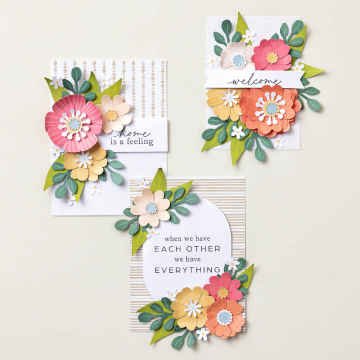 Crafted Blooms Kit with three floral handmade cards