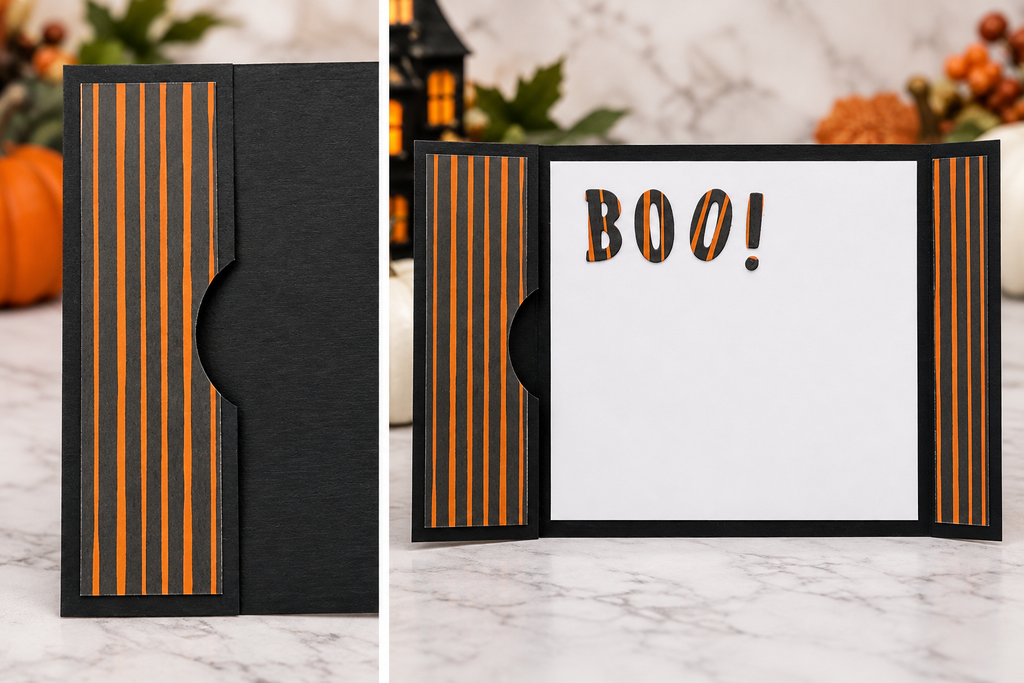 Inside of handmade Halloween Gift Card Holder showing pocket for gift card or cash