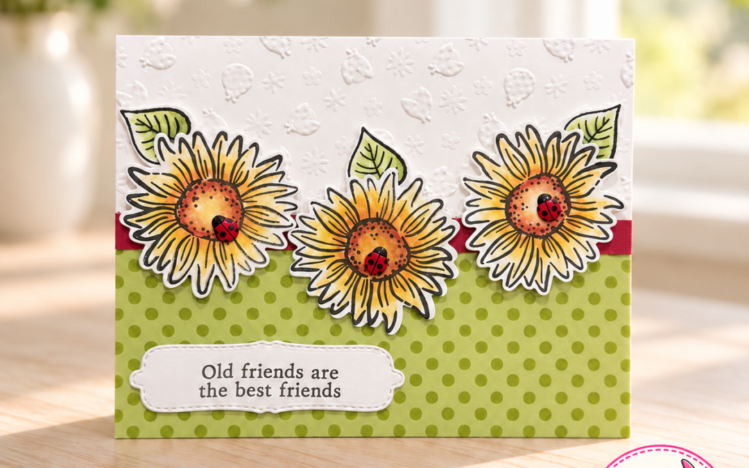 Sunflower Friendship Card with Sweet Little Ladybugs